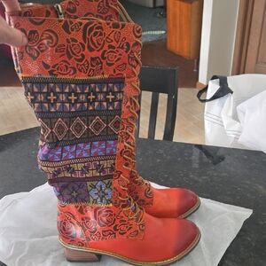 Colorful Patterned Heeled Boots